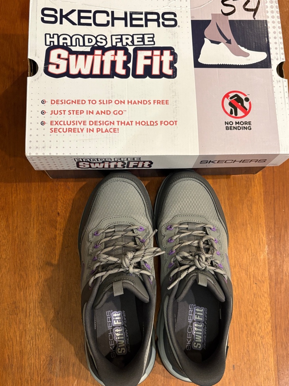 Skechers Swift Fit Women's Slip-On Walking Shoes - Gray with Purple Accents